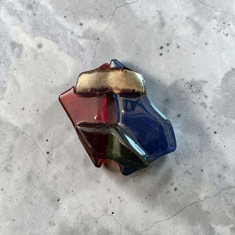 Modernist Abstract Fused Art Glass Brooch with Gold Leaf Detail